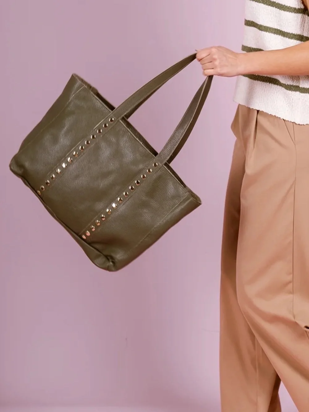 MADE IN ITALY BOHO LEATHER  Studded Leather Tote Bag - Women